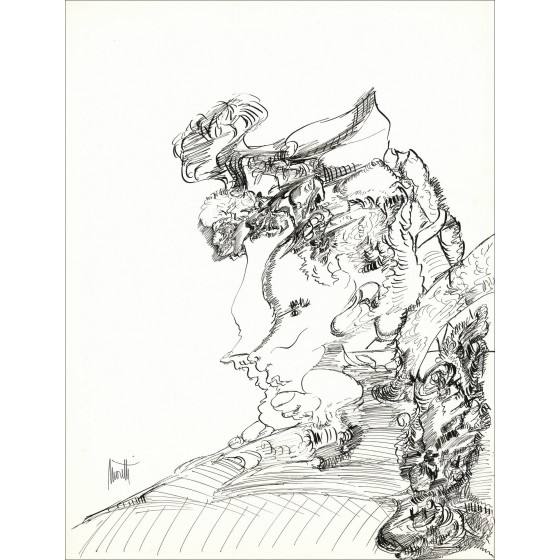 Raymond MORETTI - Dibujo original en tinta "Composición GD07" 65x50cm