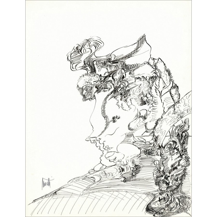 Raymond Moretti - Original Disegno in Inchiostro "Composizione GD07" 65x50cm