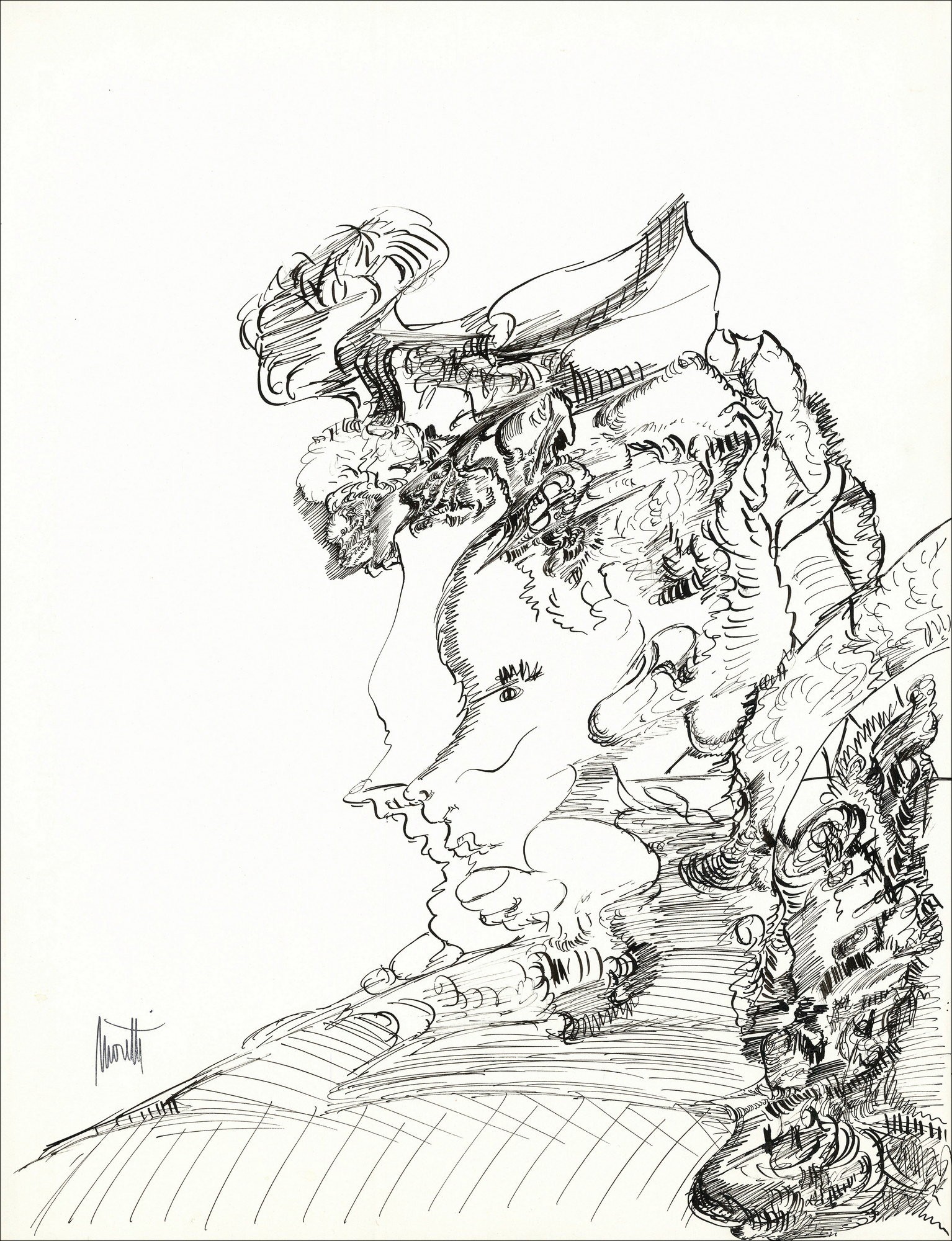 Raymond Moretti - Originalzeichnung in Tinte "Komposition GD07" 65x50cm