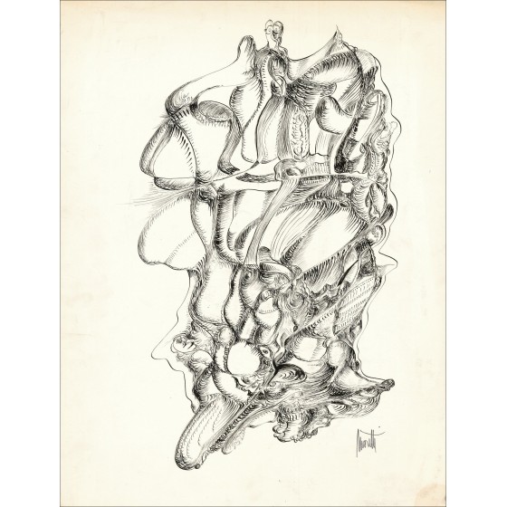 Raymond MORETTI - Dibujo original en tinta "Composición GD08" 65x50cm