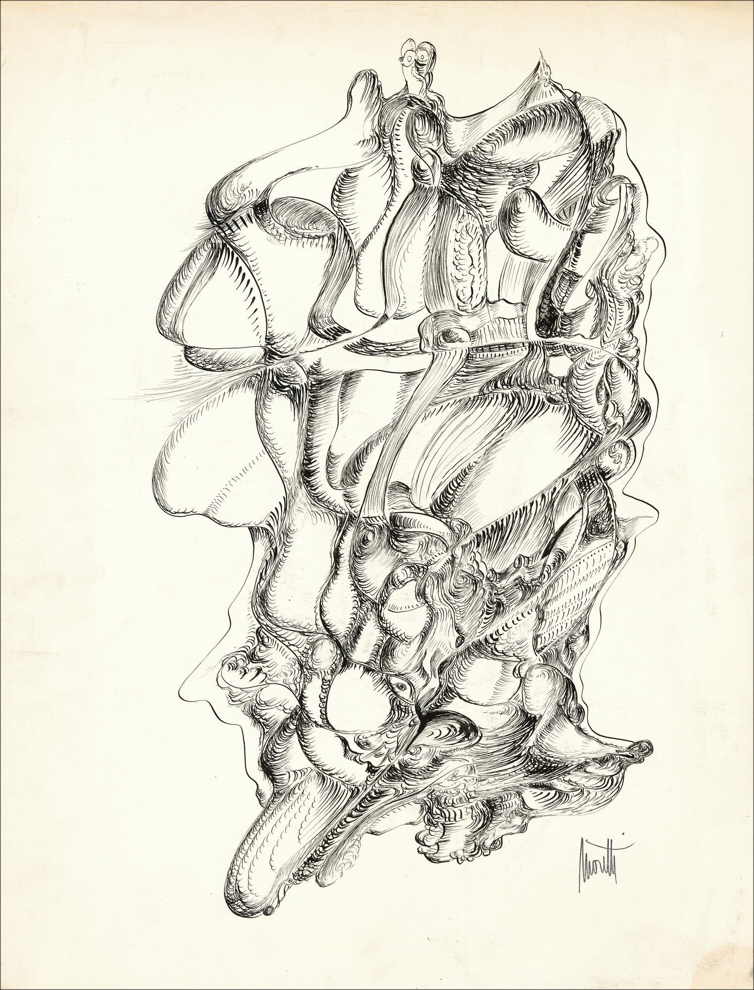 Raymond MORETTI - Original drawing in ink "Composition GD08" 65x50cm
