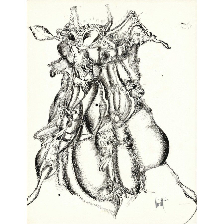 Raymond Moretti - Originele tekening in inkt "Compositie GD09" 65x50cm