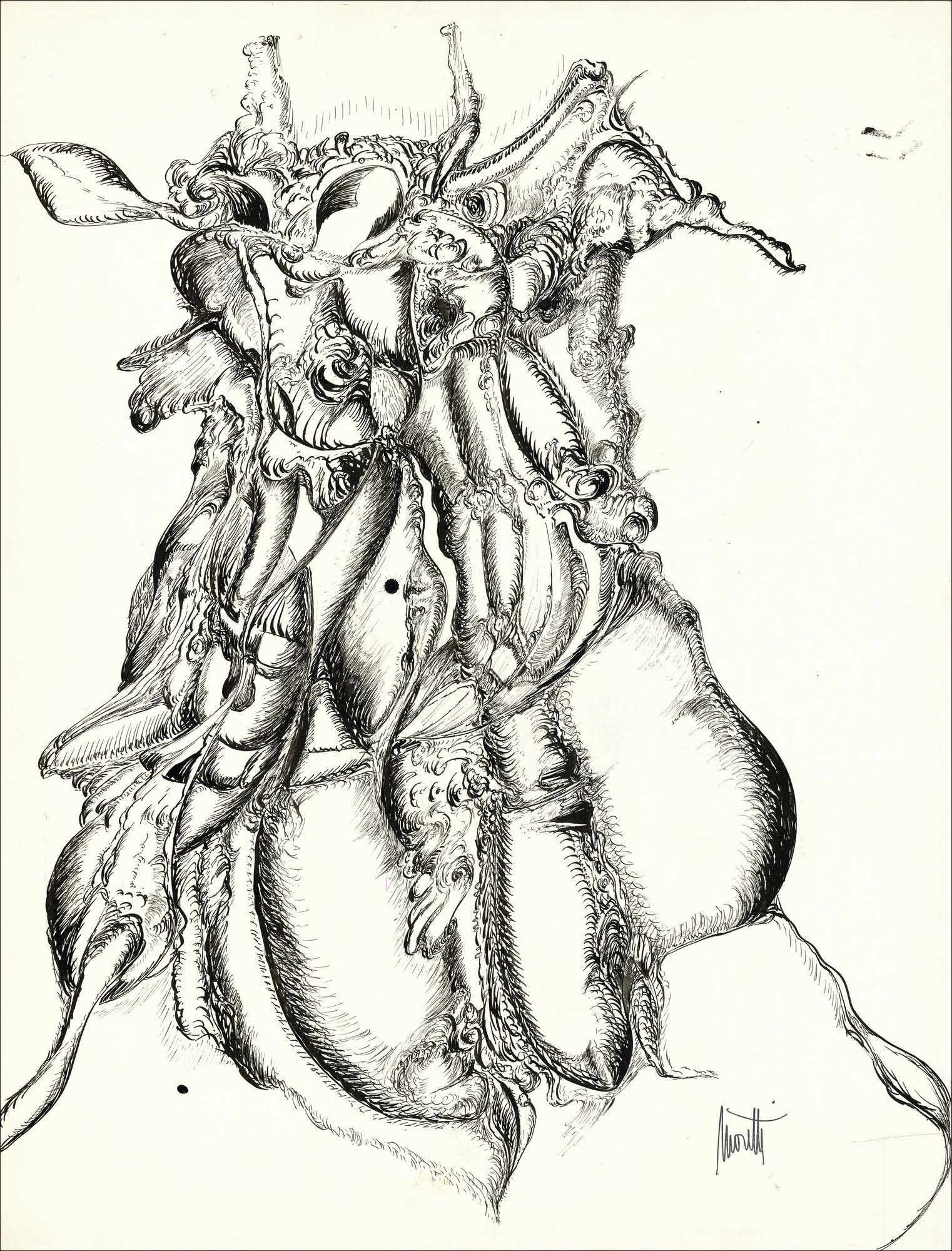Raymond Moretti - Originele tekening in inkt "Compositie GD09" 65x50cm