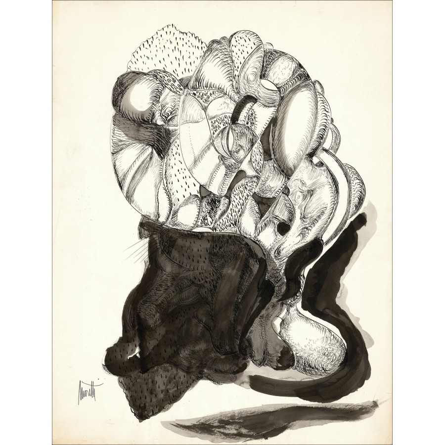 Raymond Moretti - Disegno originale in Inchiostro "Composizione GD10" 65x50cm