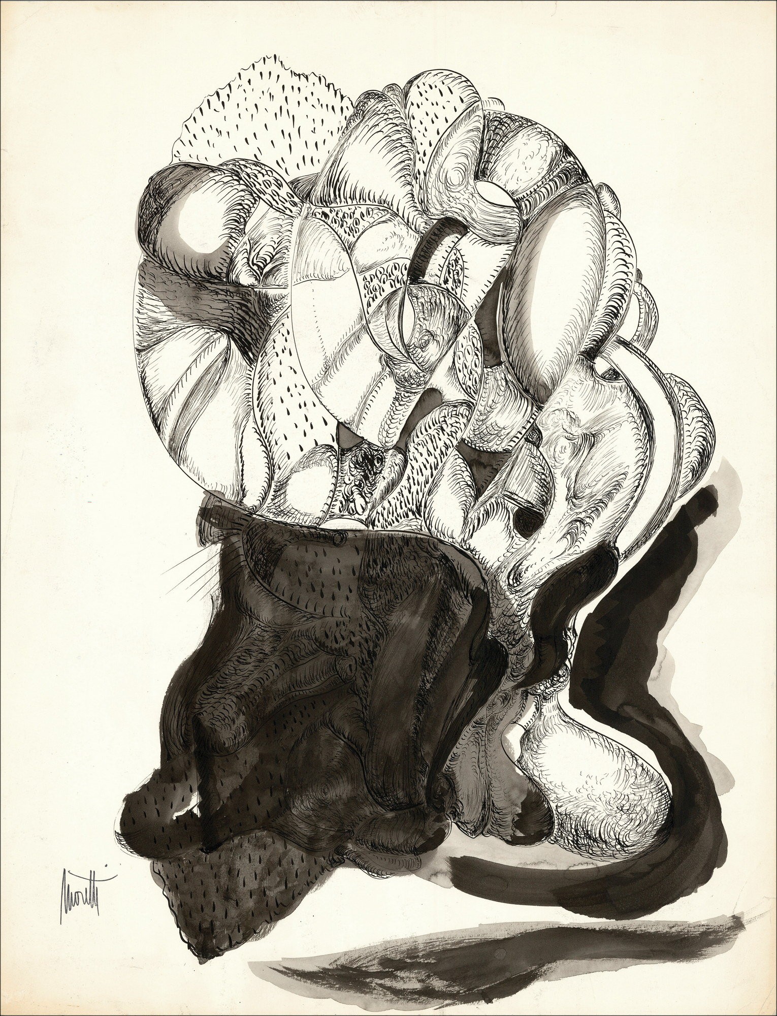 Raymond Moretti - Disegno originale in Inchiostro "Composizione GD10" 65x50cm