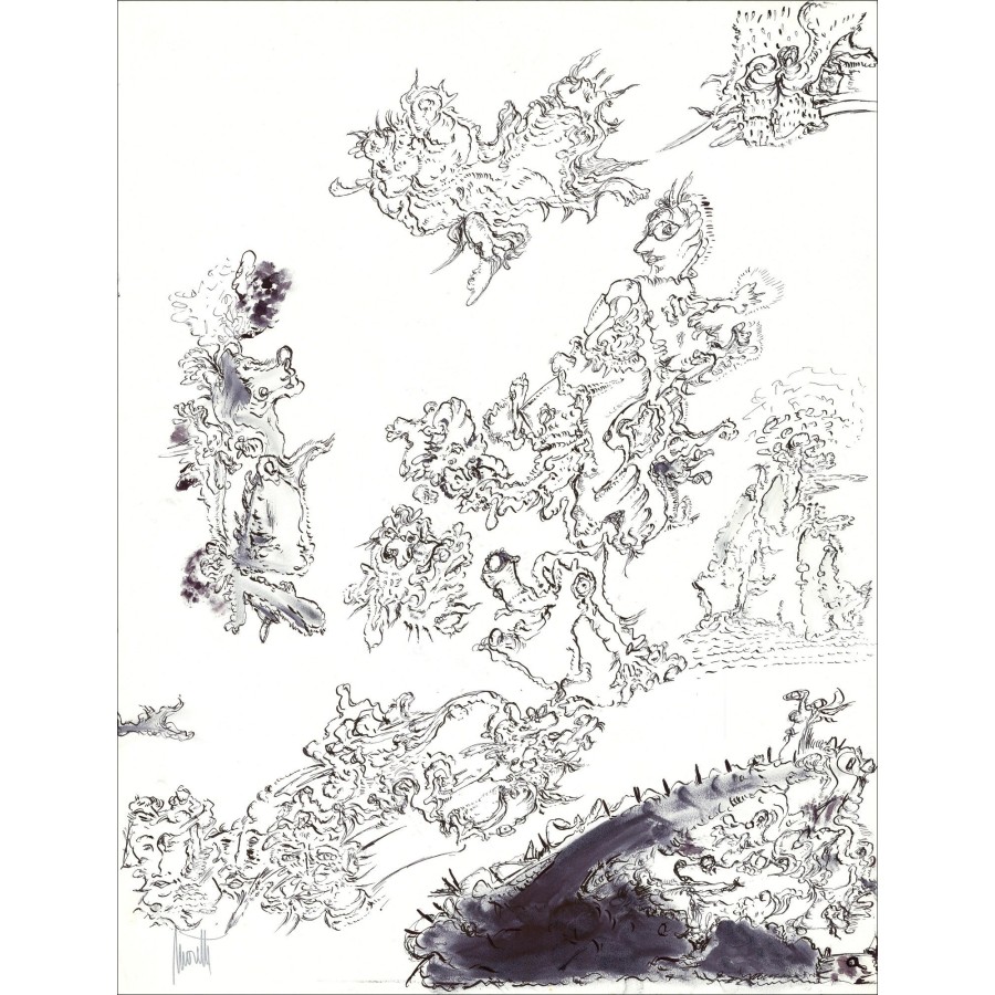 Raymond MORETTI - Dibujo original de tinta "Composición GD11" 65x50cm