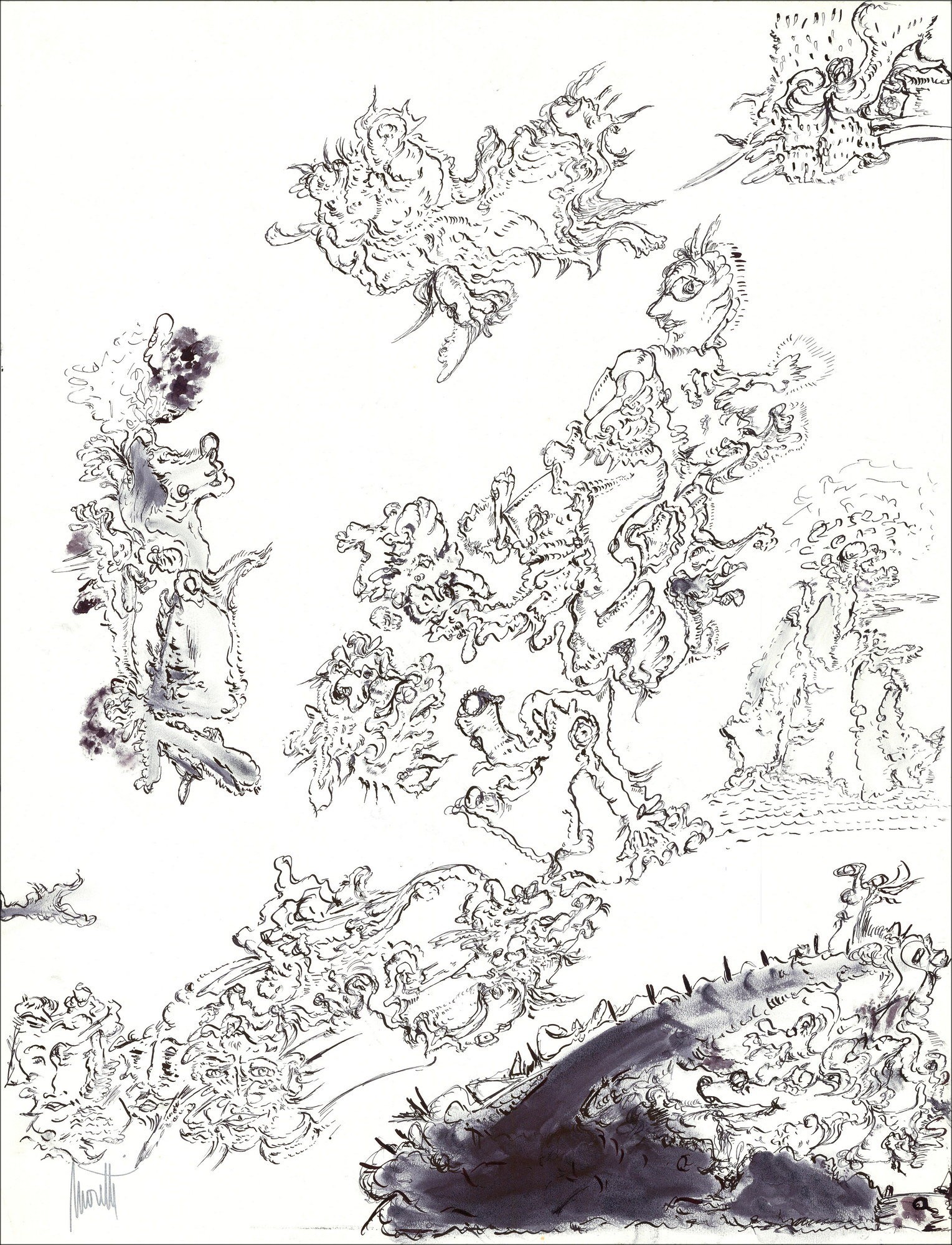 Raymond MORETTI - Original ink drawing "Composition GD11" 65x50cm
