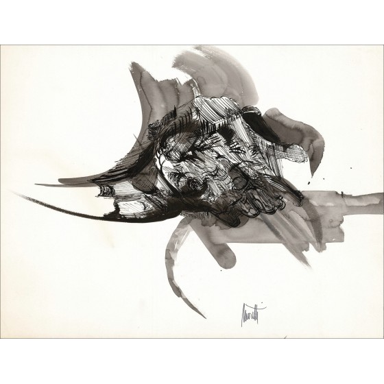 Raymond MORETTI - Dibujo original en tinta "Composición GD12" 45x58cm
