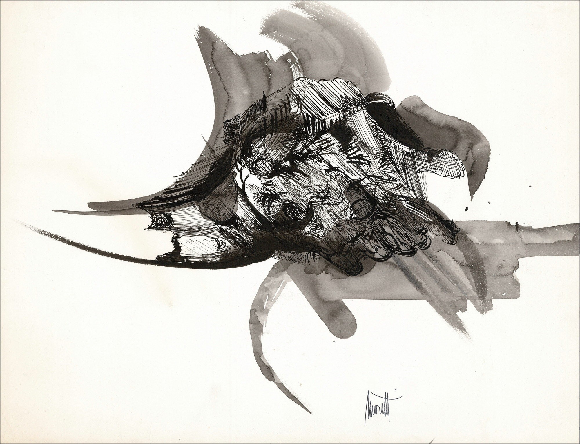 Raymond MORETTI - Original drawing in ink "Composition GD12" 45x58cm