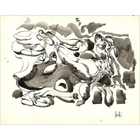 Raymond MORETTI - Dibujo original de tinta "Composición GD13" 50x65cm