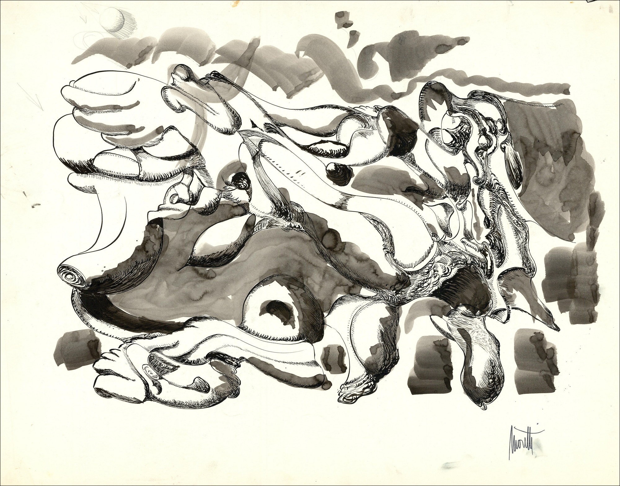 Raymond Moretti - Disegno originale in Inchiostro "Composizione GD13" 50x65cm