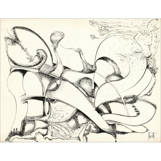 Raymond Moretti - Disegno originale in Inchiostro "Composizione GD14" 50x65cm