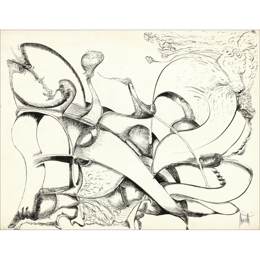 Raymond Moretti - Disegno originale in Inchiostro "Composizione GD14" 50x65cm