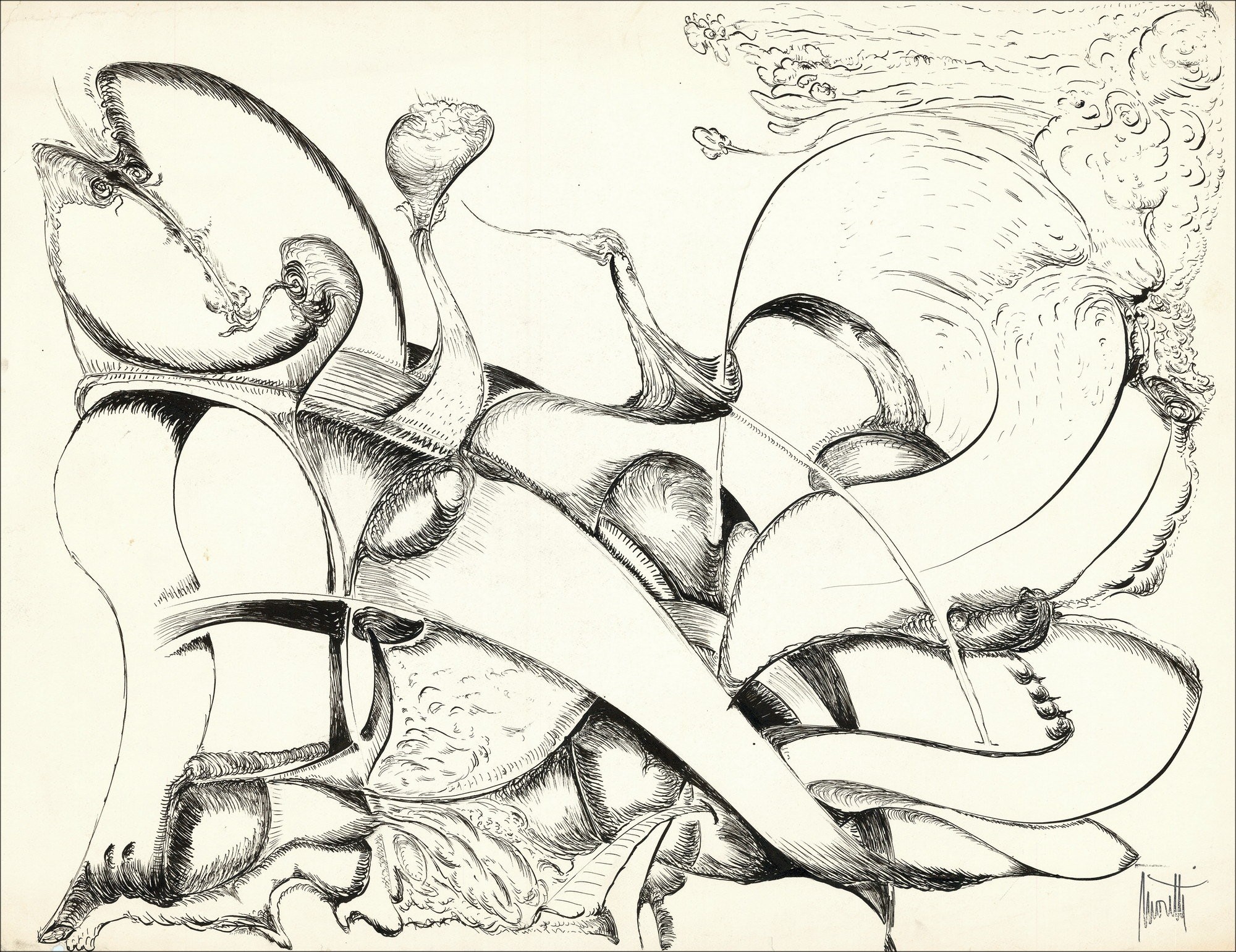 Raymond Moretti - Disegno originale in Inchiostro "Composizione GD14" 50x65cm
