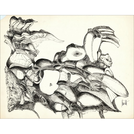 Raymond Moretti - Disegno inchiostro originale "Composizione GD15" 50x65cm