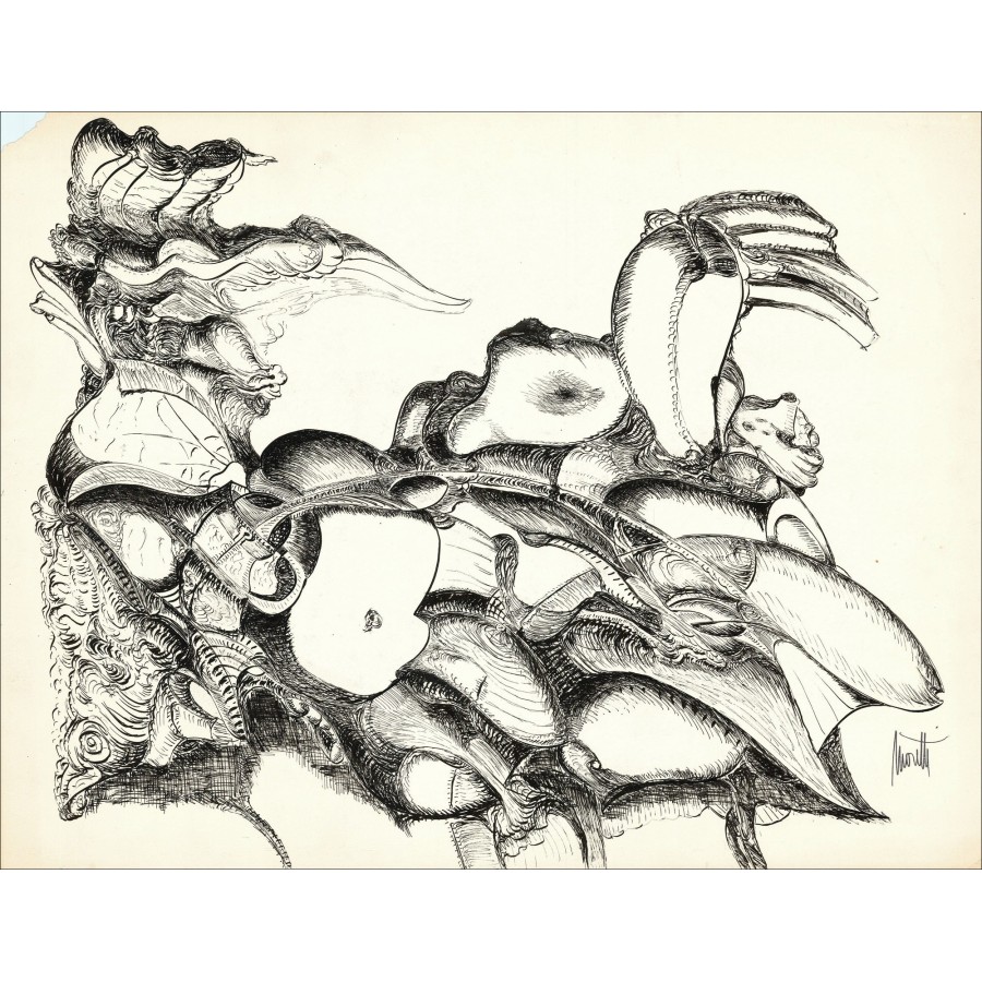 Raymond MORETTI - Dibujo original en tinta "Composición GD15" 50x65cm