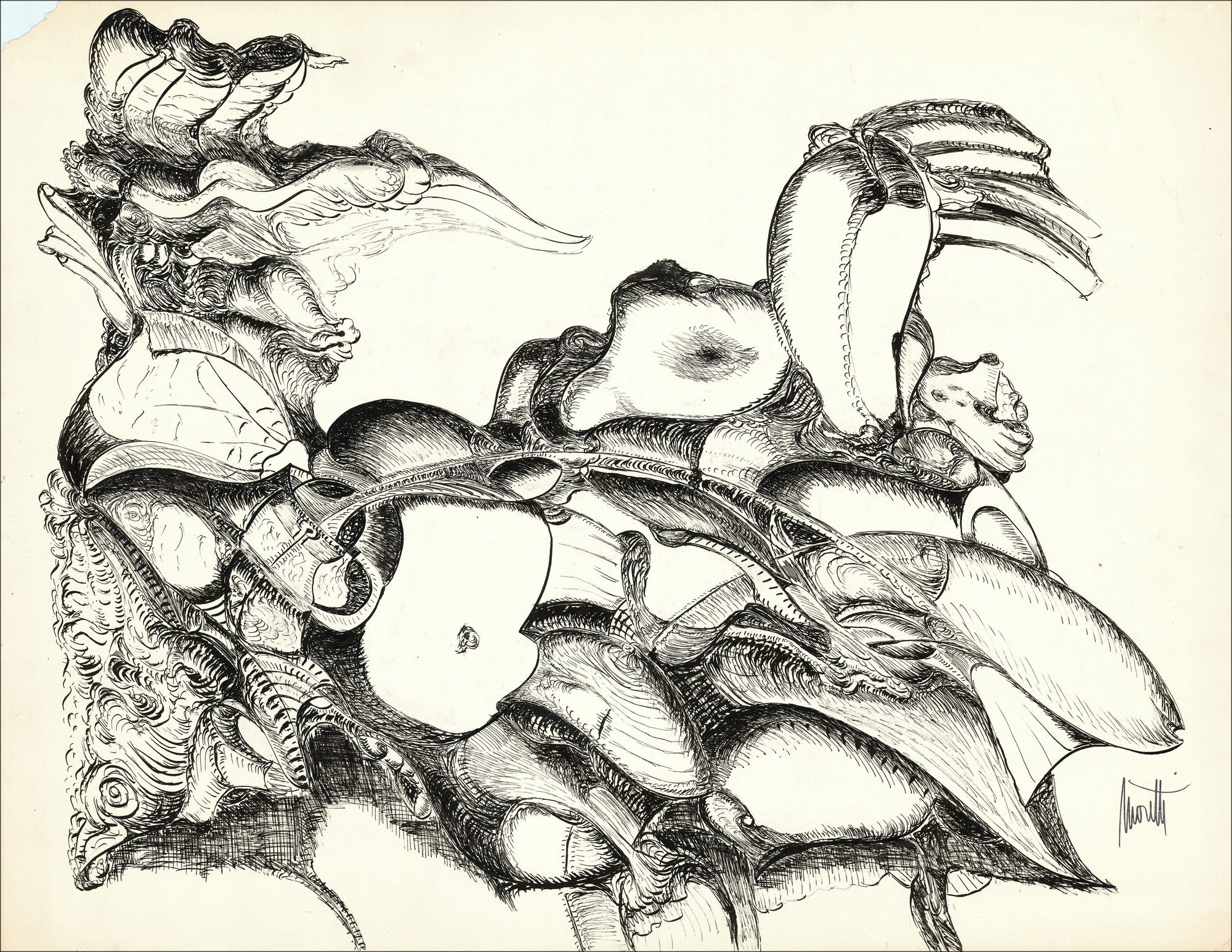 Raymond MORETTI - Dibujo original en tinta "Composición GD15" 50x65cm