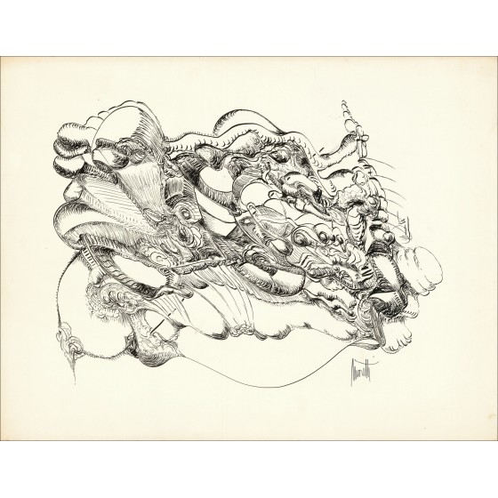 Raymond Moretti - Disegno originale in Inchiostro "Composizione GD16" 50x65cm