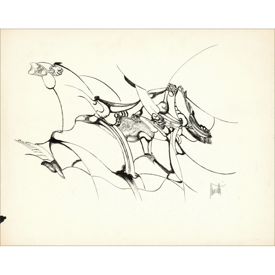 Raymond Moretti - Disegno originale in Inchiostro "Composizione GD17" 50x65cm