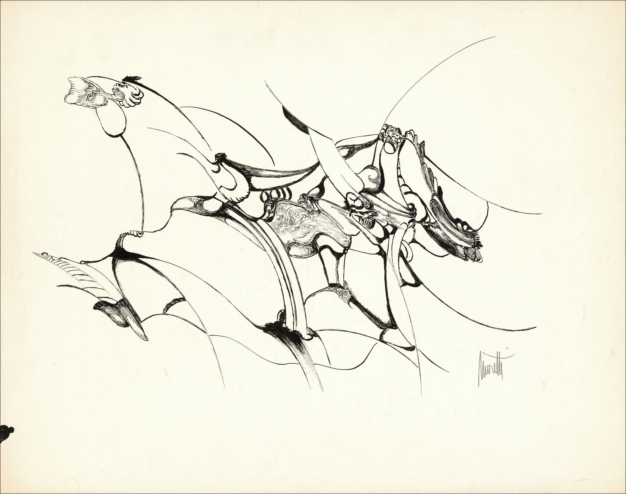 Raymond Moretti - Disegno originale in Inchiostro "Composizione GD17" 50x65cm