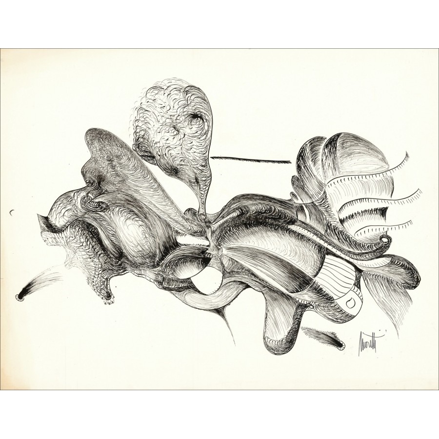 Raymond MORETTI - Dibujo original de tinta "Composición GD18" 50x65cm