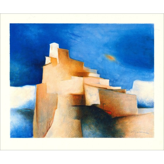 Claude GAVEAU - Originele lithografie "dorp van de Provence" 46x56cm - 1991