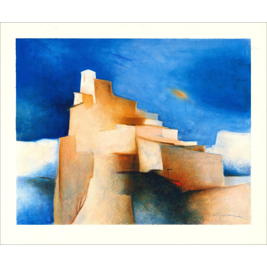 Claude GAVEAU - Lithographie originale "Village de Provence" 46x56cm - 1991