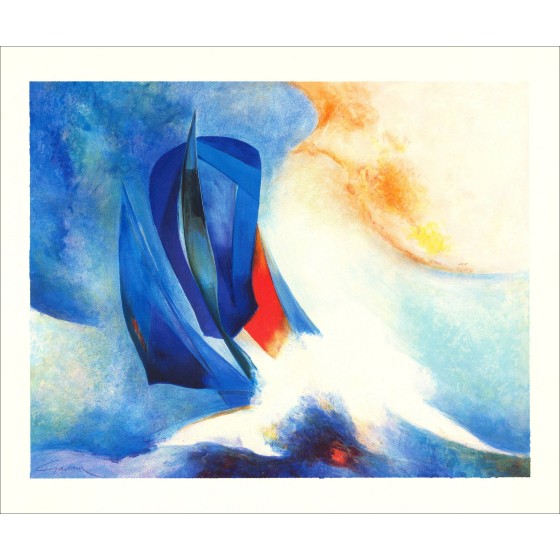 Claude GAVEAU - Litografía original "Navega en alta mar" 46x56cm - 1991