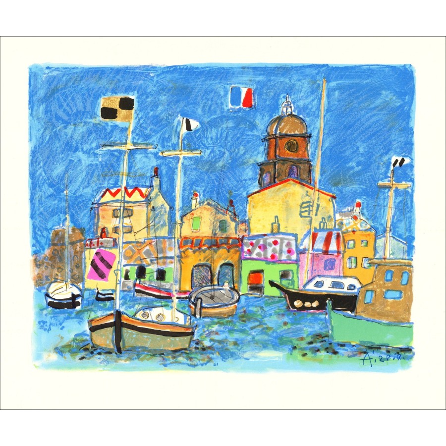 Paul AïZPIRI - Original Lithograph "Bateaux au port" 46x56cm - 1993