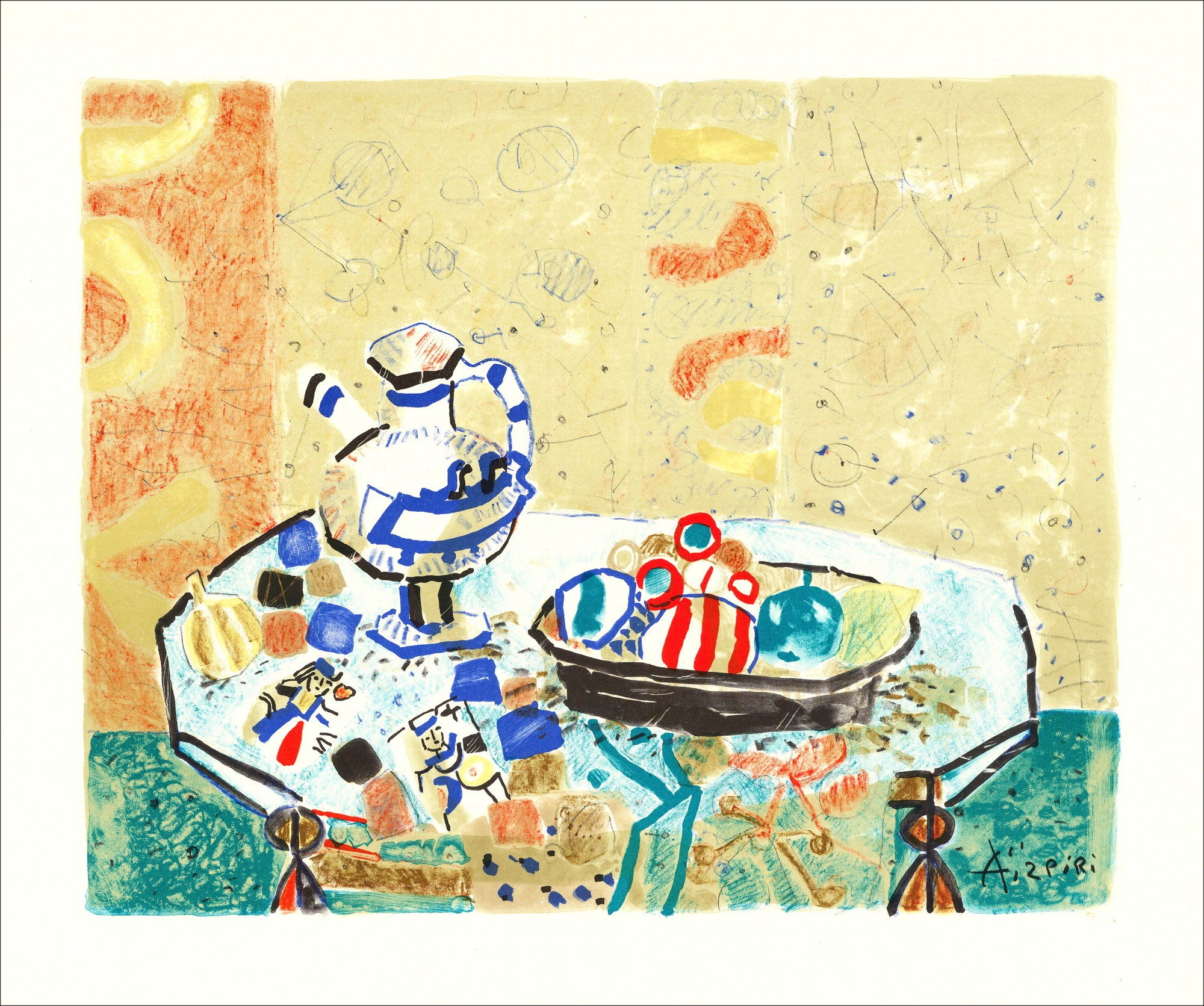 Paul AïZPIRI - Litografía original "Vase and fruit" 46x56cm - 1993