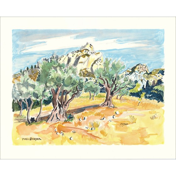 Yves Brayer - Originele Litho "Olijfbomen in Saint Rémy de Provence" 45x56cm - 1989