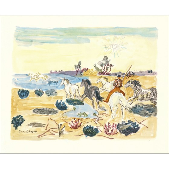 Yves Brayer - Originele lithografie "Gardian in Camargue" 45x56cm - 1989