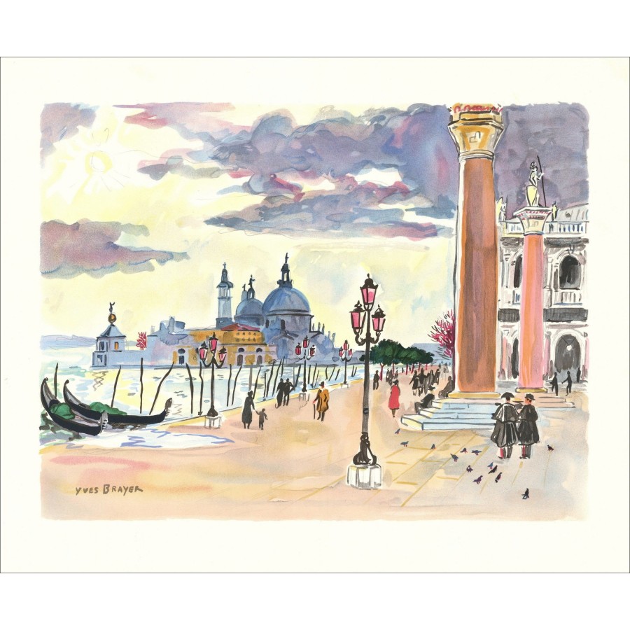 Yves BRAYER - Lithographie originale "Venise, La Salute" 45x56cm - 1989
