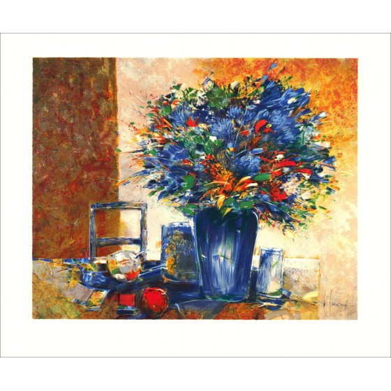 François D'izarny - Litografia originale "Vaso di fiori" 45x56cm - 1994