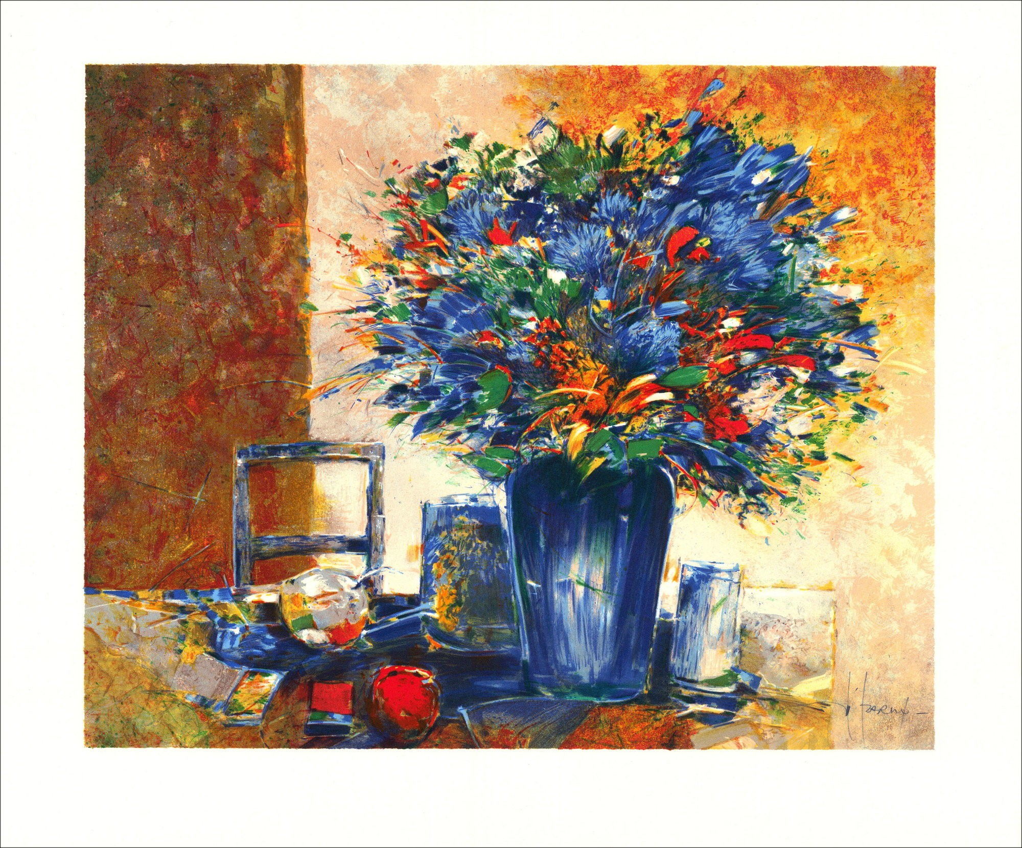 François D'izarny - Litografia originale "Vaso di fiori" 45x56cm - 1994
