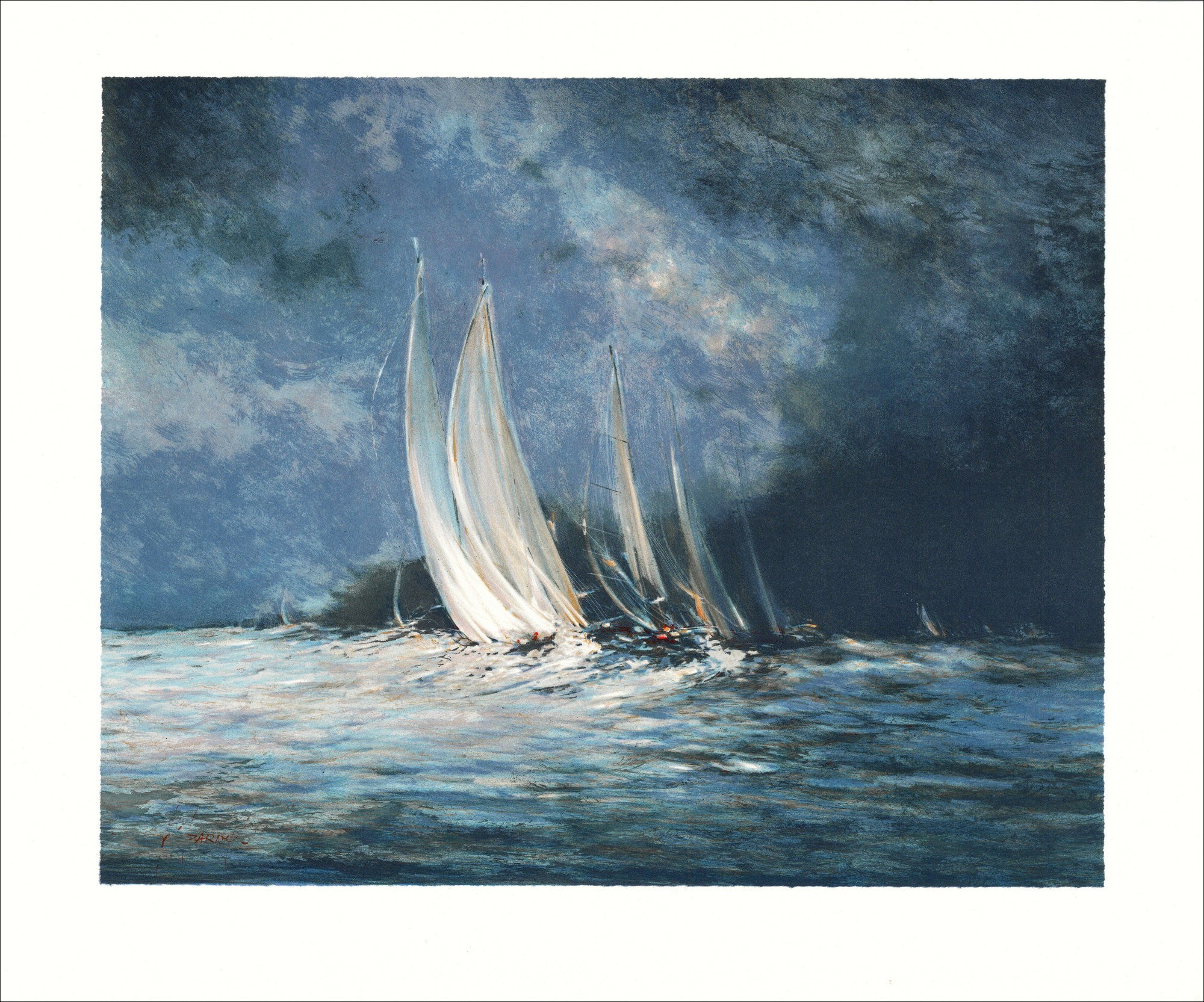 François D'Izarny - Litografía original "Barcos al mar" 45x56cm - 1994