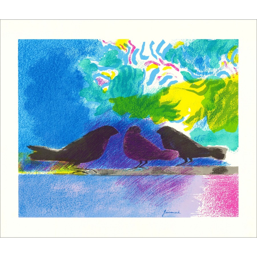 版画 Paul Guiramand lithograph Special Proof Paul Guiramand - The Birds 1990