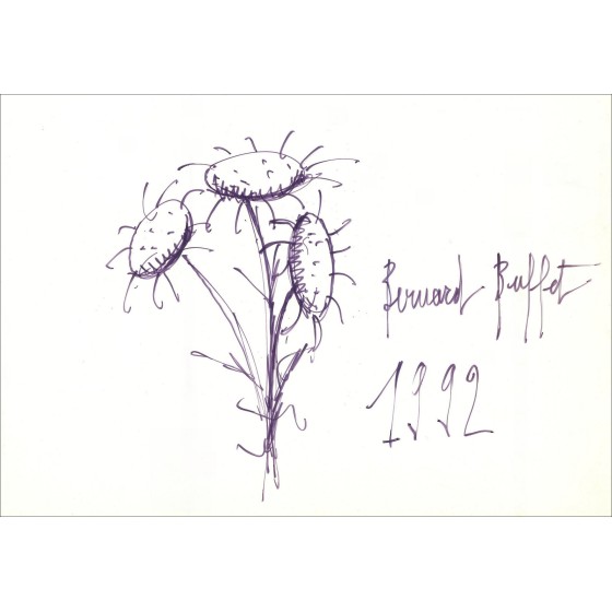 Bernard Buffet - Originalzeichnung in Tinte, signiert und datiert "Sunflowers" 20x29cm - 1992