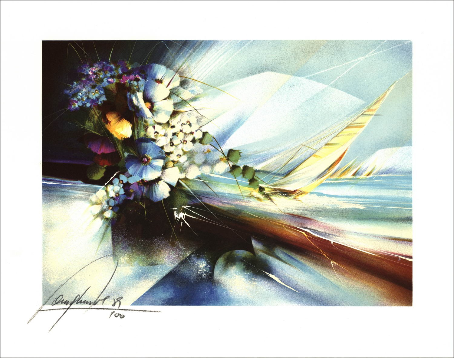 Acquistare Bouquet et la mer Raymond POULET Litografia Originale