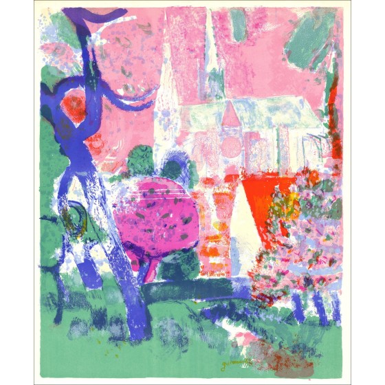 GUIRAMAND Paul - Litografía original "Chartres Cathedral" 62x52cm - 1963 - Edición original Mourlot