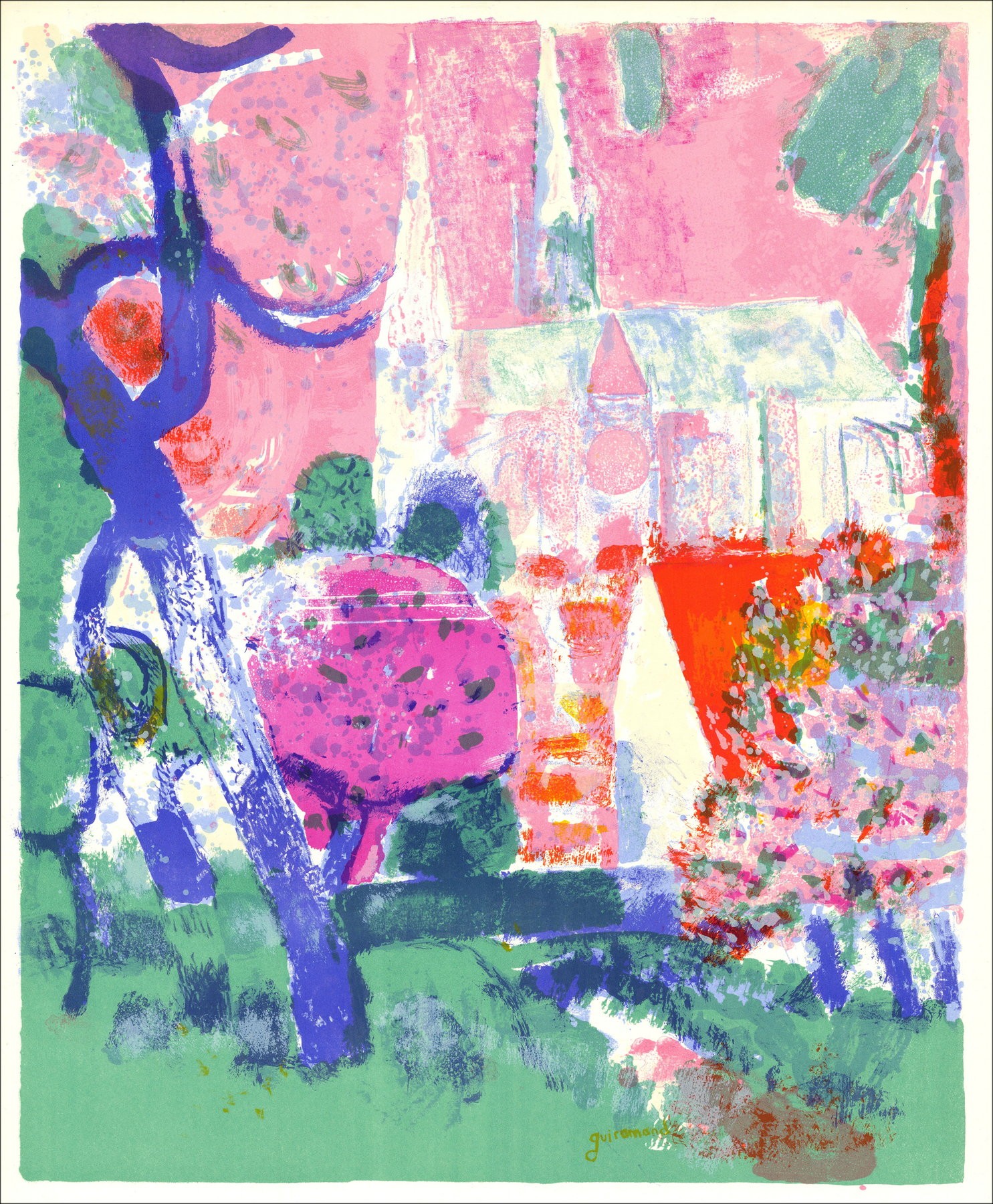 GUIRAMAND Paul - Litografía original "Chartres Cathedral" 62x52cm - 1963 - Edición original Mourlot