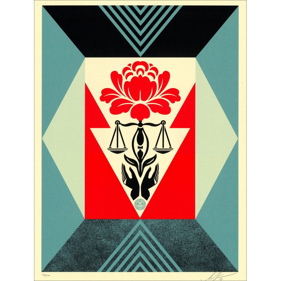 Shepard Fairy (obbedire) - Coltivazione Giustizia (Rosso): Screenprinching 2021