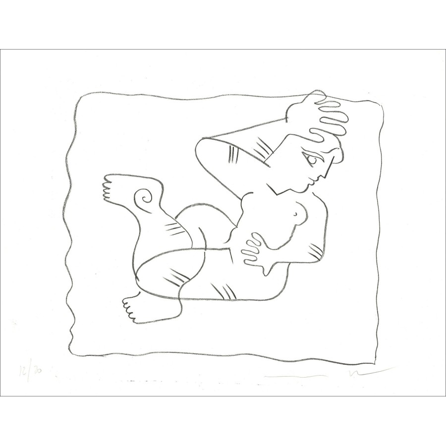 Marco DEL RE - Original Lithograph "Elongated naked woman" 38x49cm