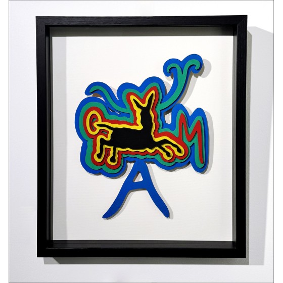 Patrick Moya - Gemalte Holzskulptur "Mulet Moya" - 1998 - 53x45 cm