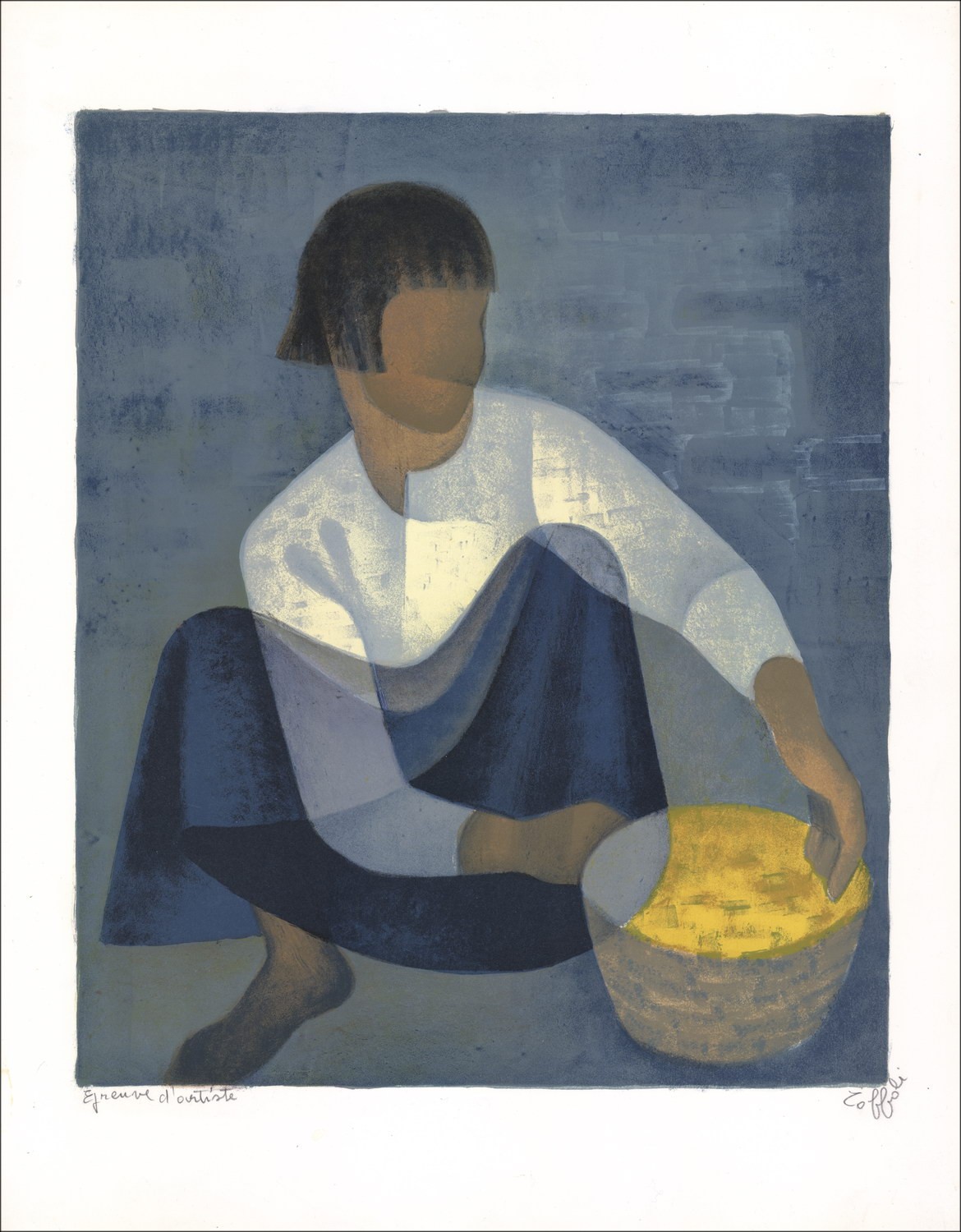 Achat Louis TOFFOLI Le Thaï au panier jaune Lithographie originale 1972