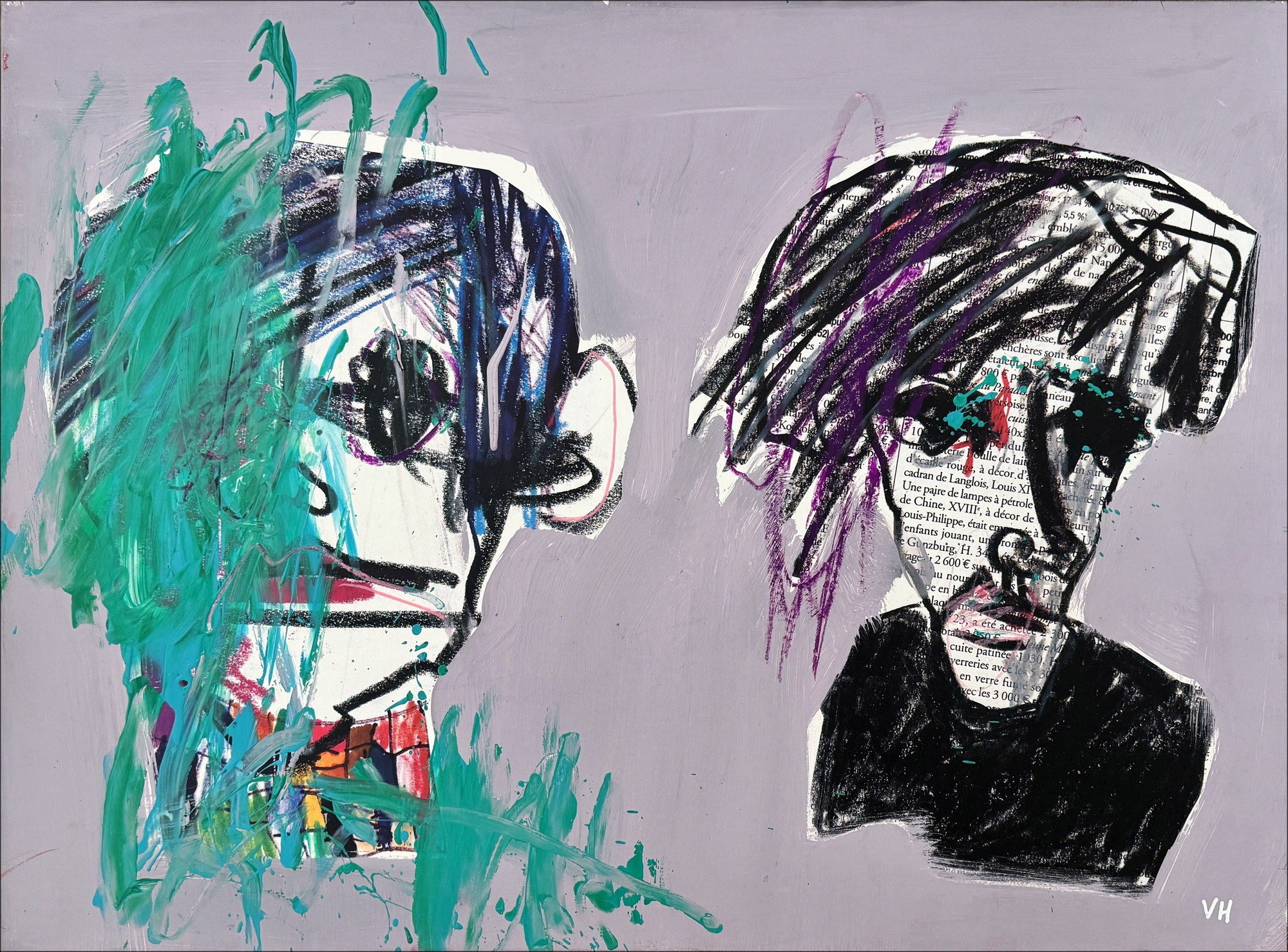 Victor HASCH : Basquiat vs Warhol, Grey - Pintura original 54x73 cm
