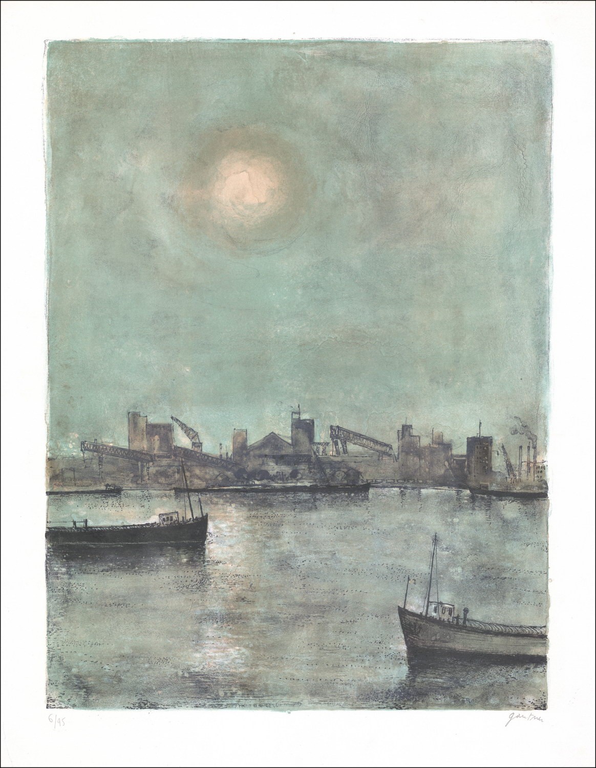 Acheter Bernard GANTNER Lithographie Originale Le port au crépuscule