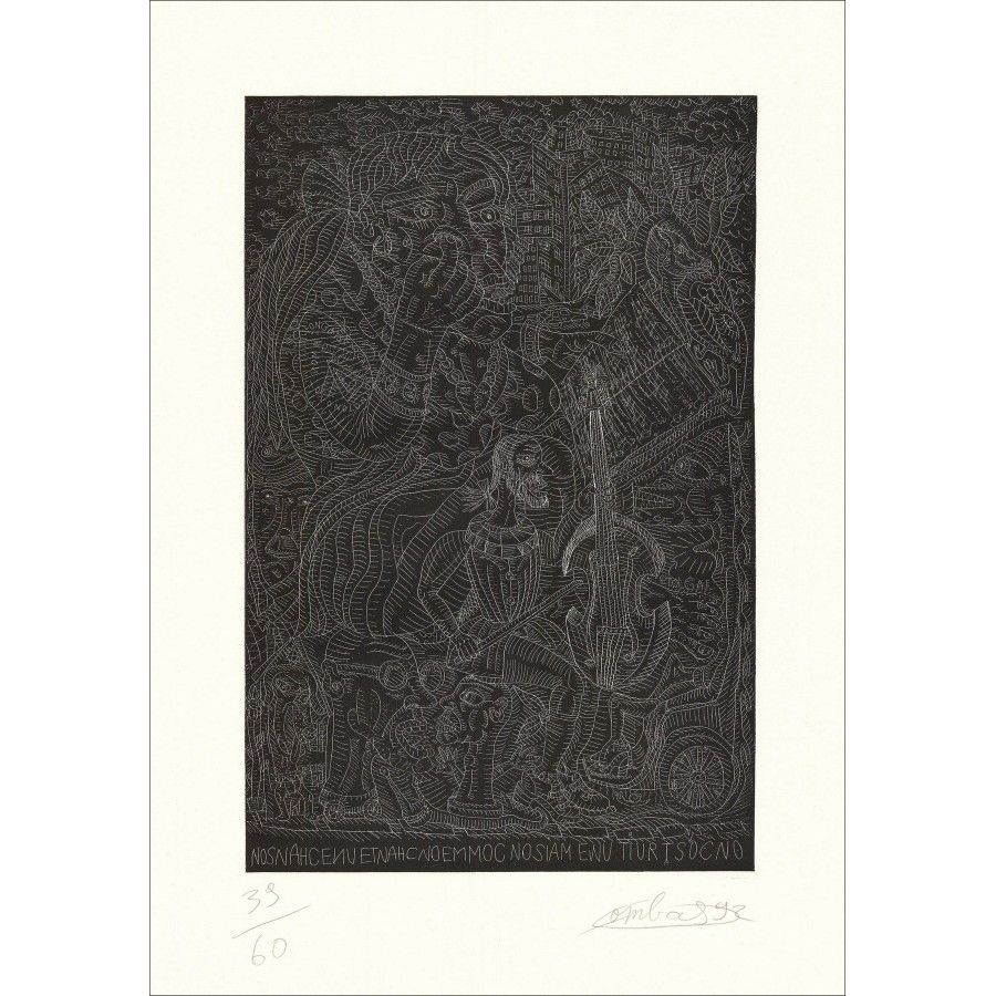 Robert Combas - The Cello-type (1992) - Originele gravure