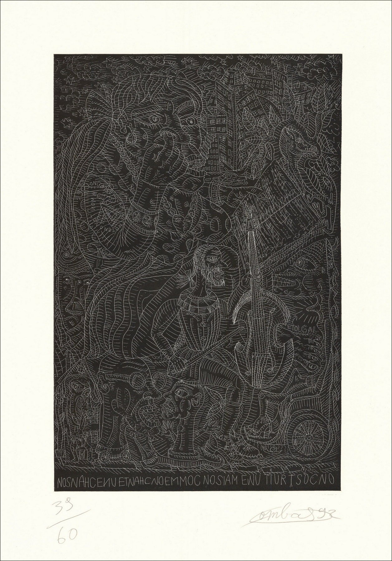 Robert Combas - der Cello-Typ (1992) - Originalgravur