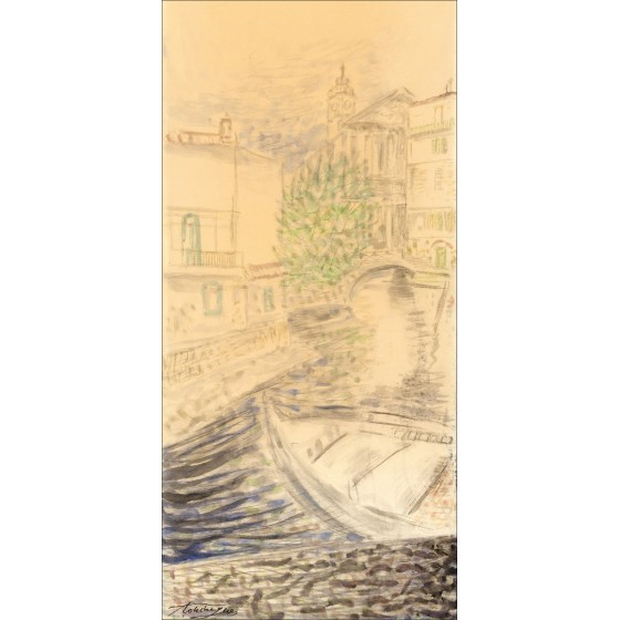 Louis Touchagues - Gondole en el canal de Venecia